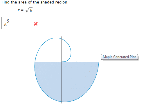 find the area of the shaded region r θ maple generated plot