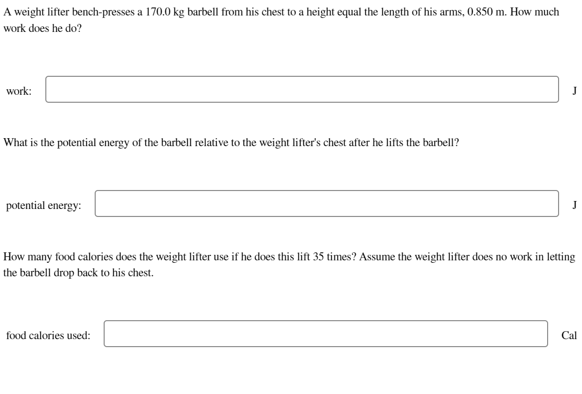 Solved A weight lifter benchpresses a 170.0 kg barbell from