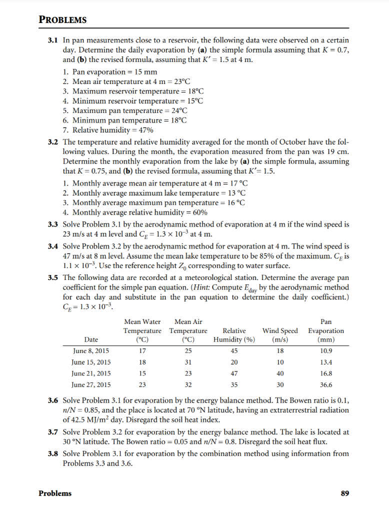 Solved PROBLEMS 3.1 In pan measurements close to a | Chegg.com