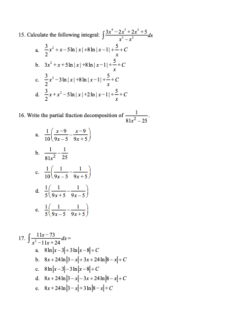 Solved 15 Calculate The Following Integral 3x 2x 2x Chegg Com