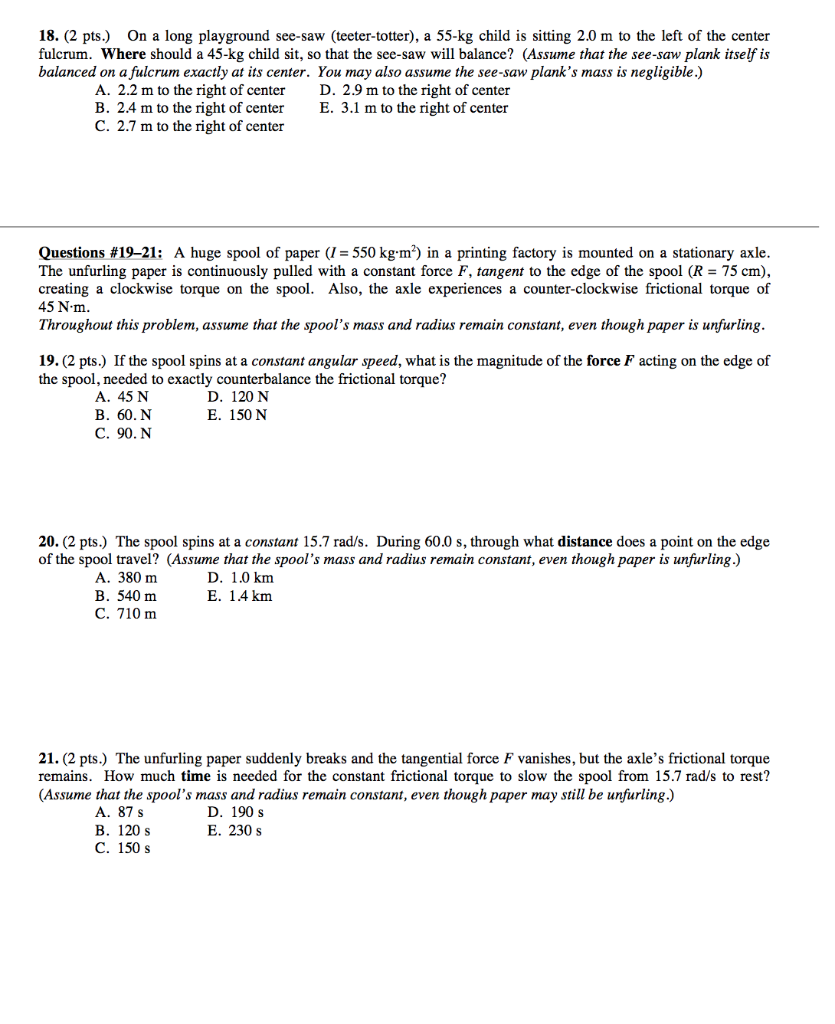 Solved 18. (2 pts.) On a long playground see-saw | Chegg.com