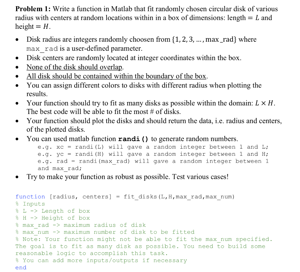 Solved Problem 1: Write a function in Matlab that fit | Chegg.com