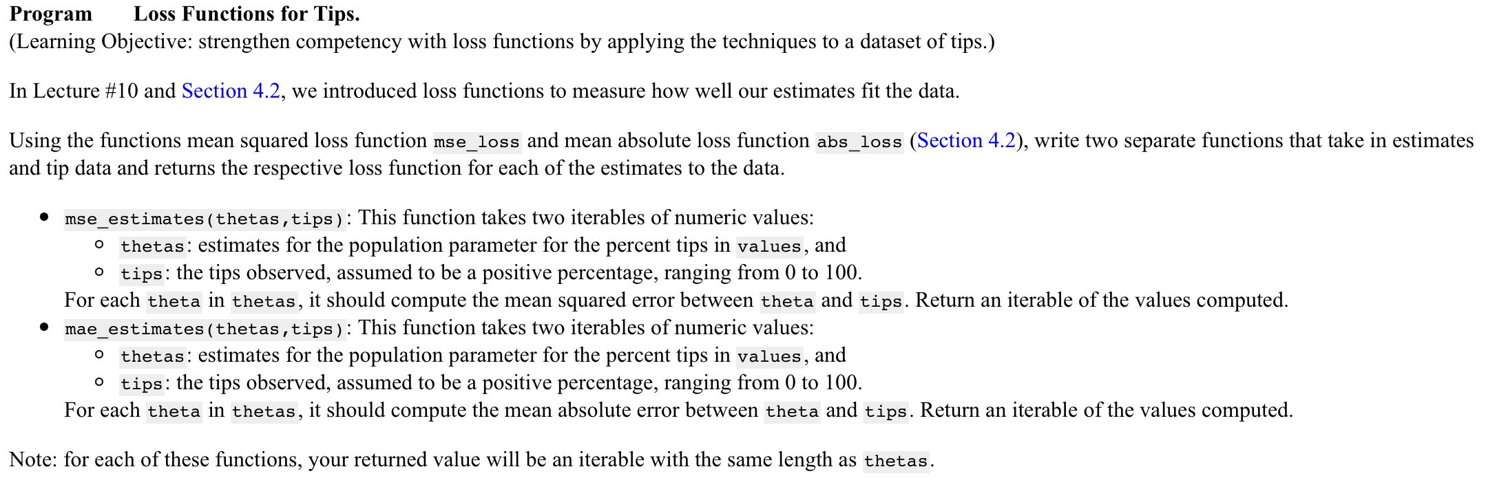 Program Loss Functions for Tips. (Learning Objective: | Chegg.com
