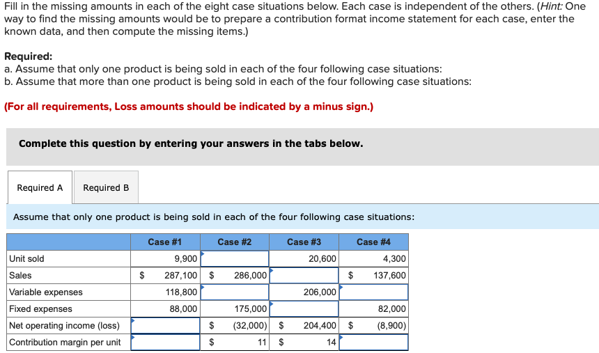 Solved Fill In The Missing Amounts In Each Of The Eight Case | Chegg.com