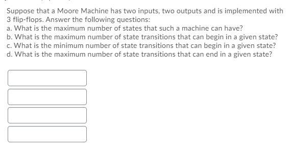 Solved Suppose that a Moore Machine has two inputs, two | Chegg.com