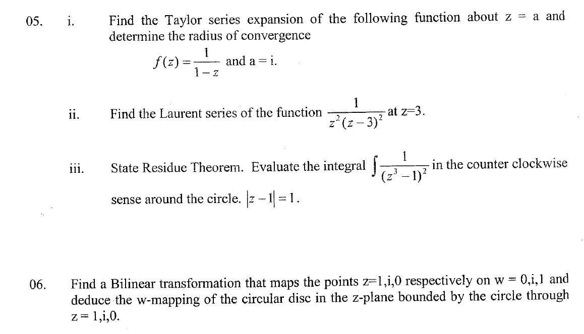 Solved 05. i. Find the Taylor series expansion of the | Chegg.com