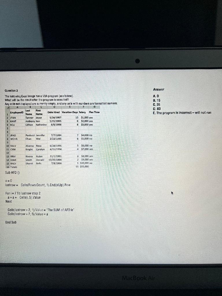 Solved Answer A.O B. 15 C. 28 D. 83 E. The program is | Chegg.com