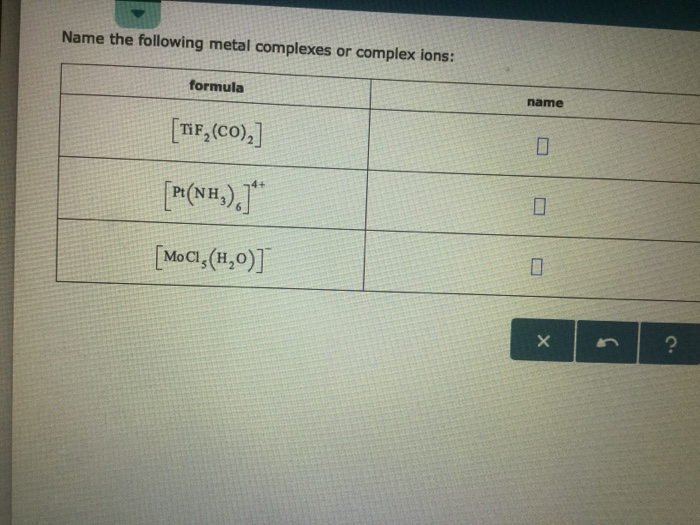 Solved Name The Following Metal Complexes Or Complex Ions: | Chegg.com