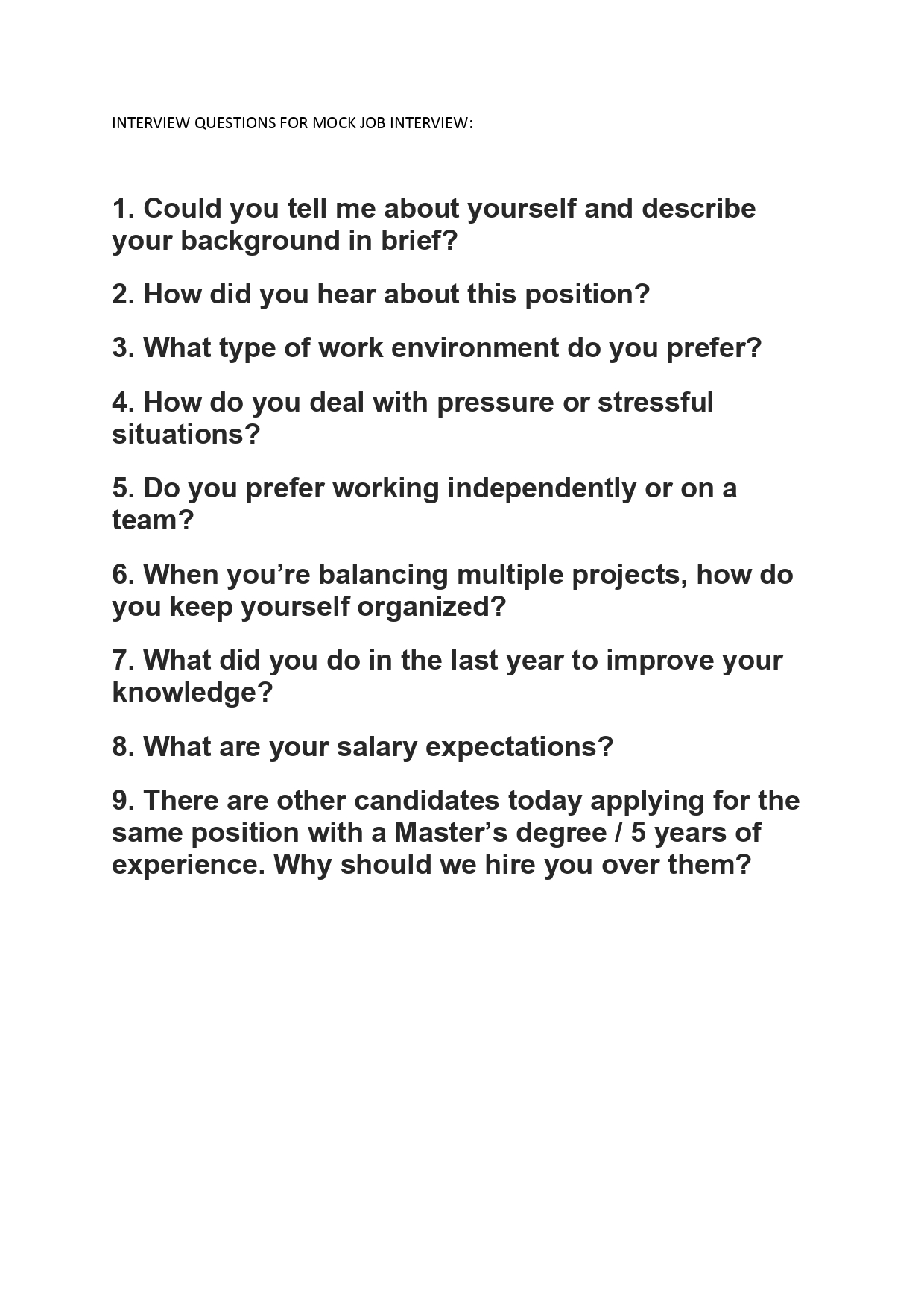 job interview questions educational background