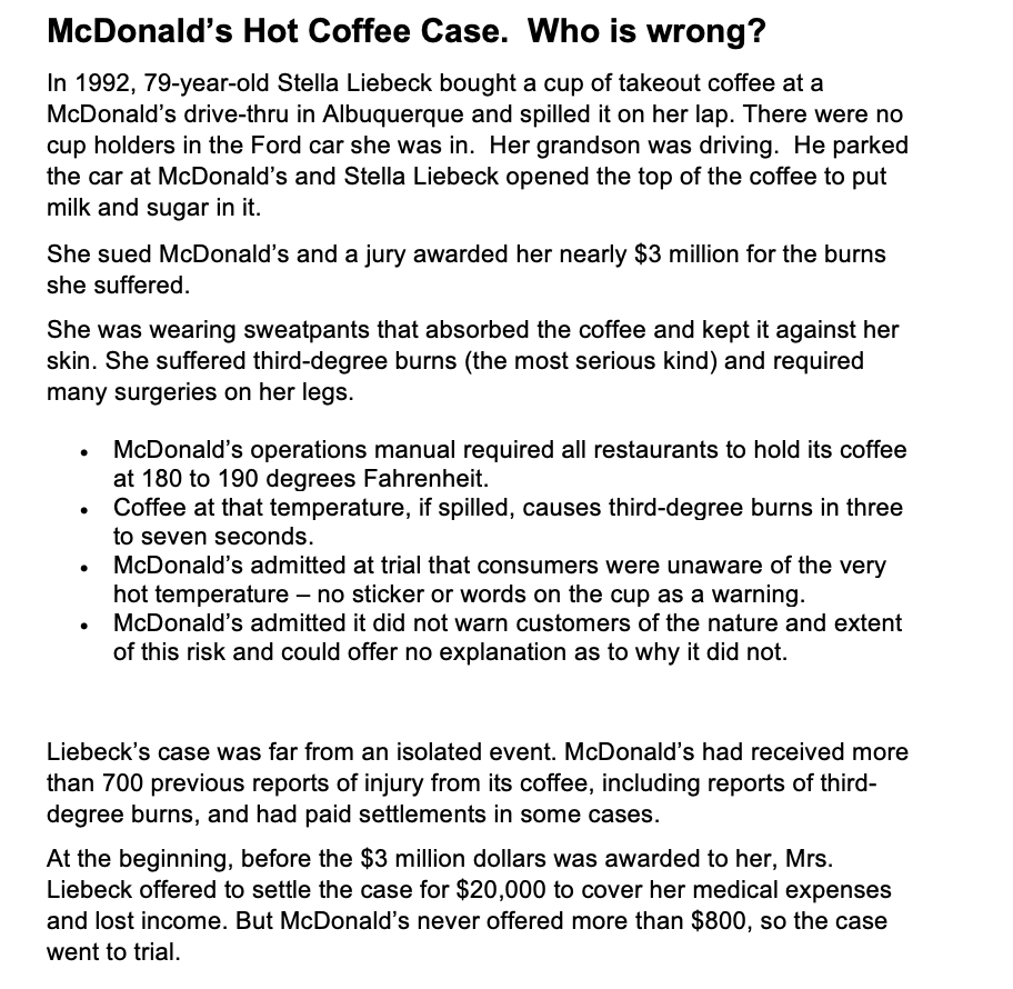 mcdonald hot coffee case analysis