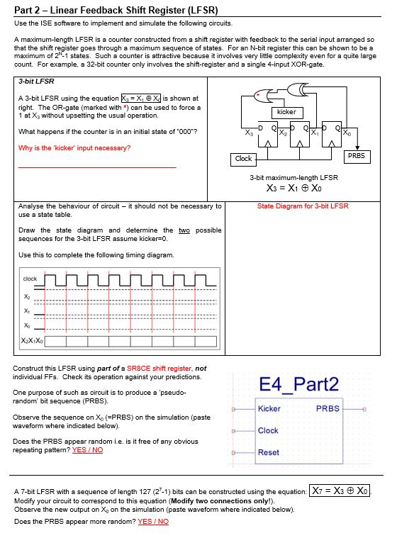 Part 2 - Linear Feedback Shift Register (LFSR) Use | Chegg.com
