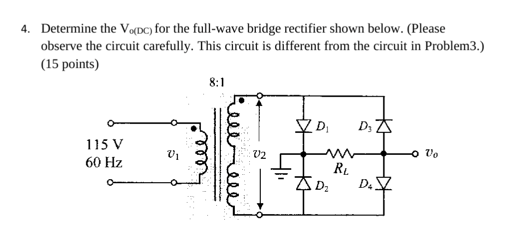 Solved Determine the V_(o(DC)) for the full-wave bridge | Chegg.com