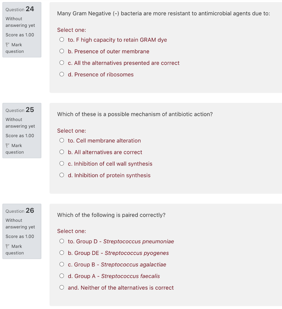 Solved Question 24 Many Gram Negative (-) bacteria are more | Chegg.com