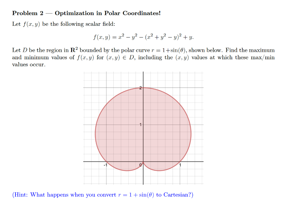 Solved Problem 2 — Optimization in Polar Coordinates! Let | Chegg.com