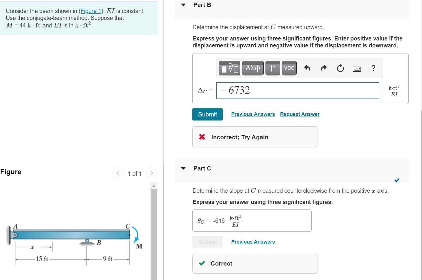 Solved Part B Consider the beam shown in (Figure 1). EI is | Chegg.com