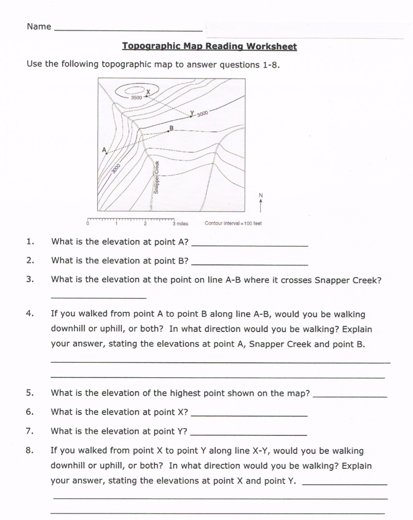 Solved Name Topographic Mạp Reading Worksheet Use the  Chegg.com Within Topographic Map Reading Worksheet Answers
