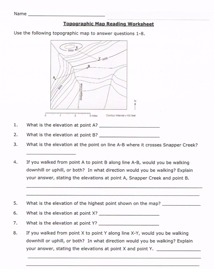 Solved Name Topographic Mạp Reading Worksheet Use the  Chegg.com In Topographic Map Reading Worksheet Answers