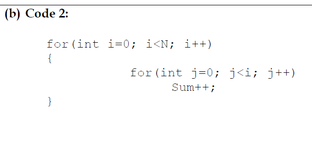 Solved (b) Code 2: For (int I=0; I | Chegg.com