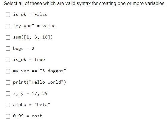 Solved Select all of these which are valid syntax for | Chegg.com