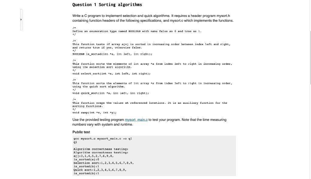 Solved Question 1 Sorting algorithms Write a C program to | Chegg.com