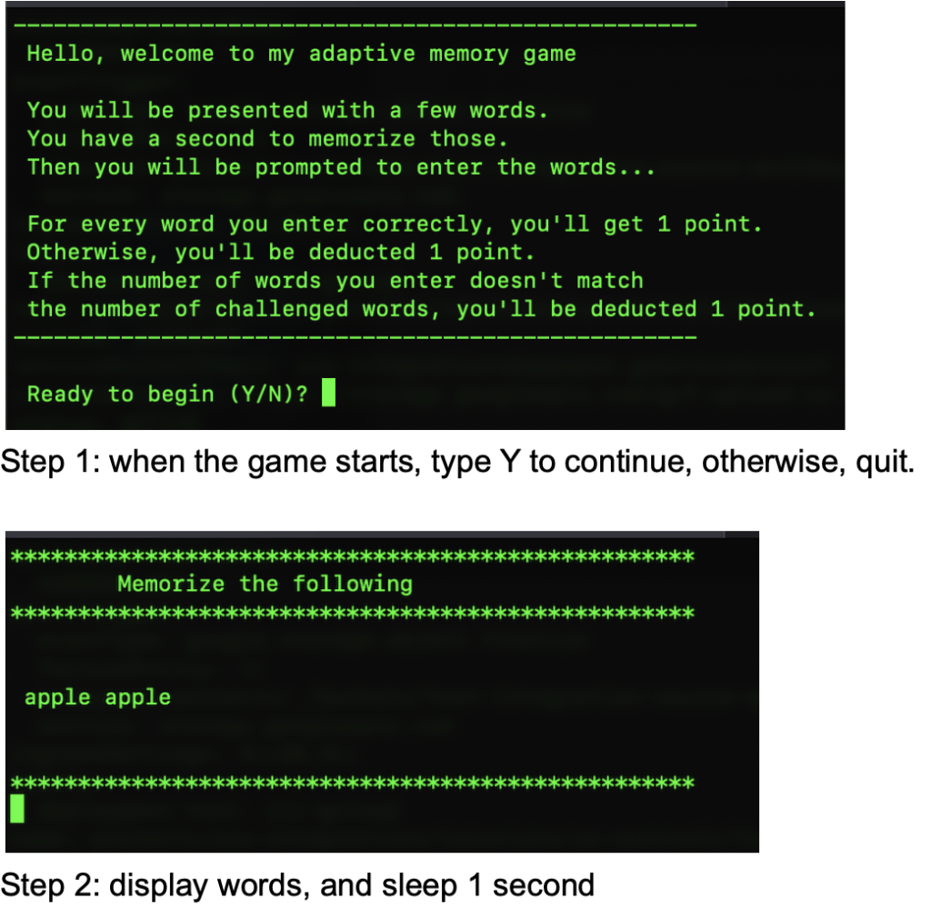 Adaptive memory game Your program outputs random | Chegg.com