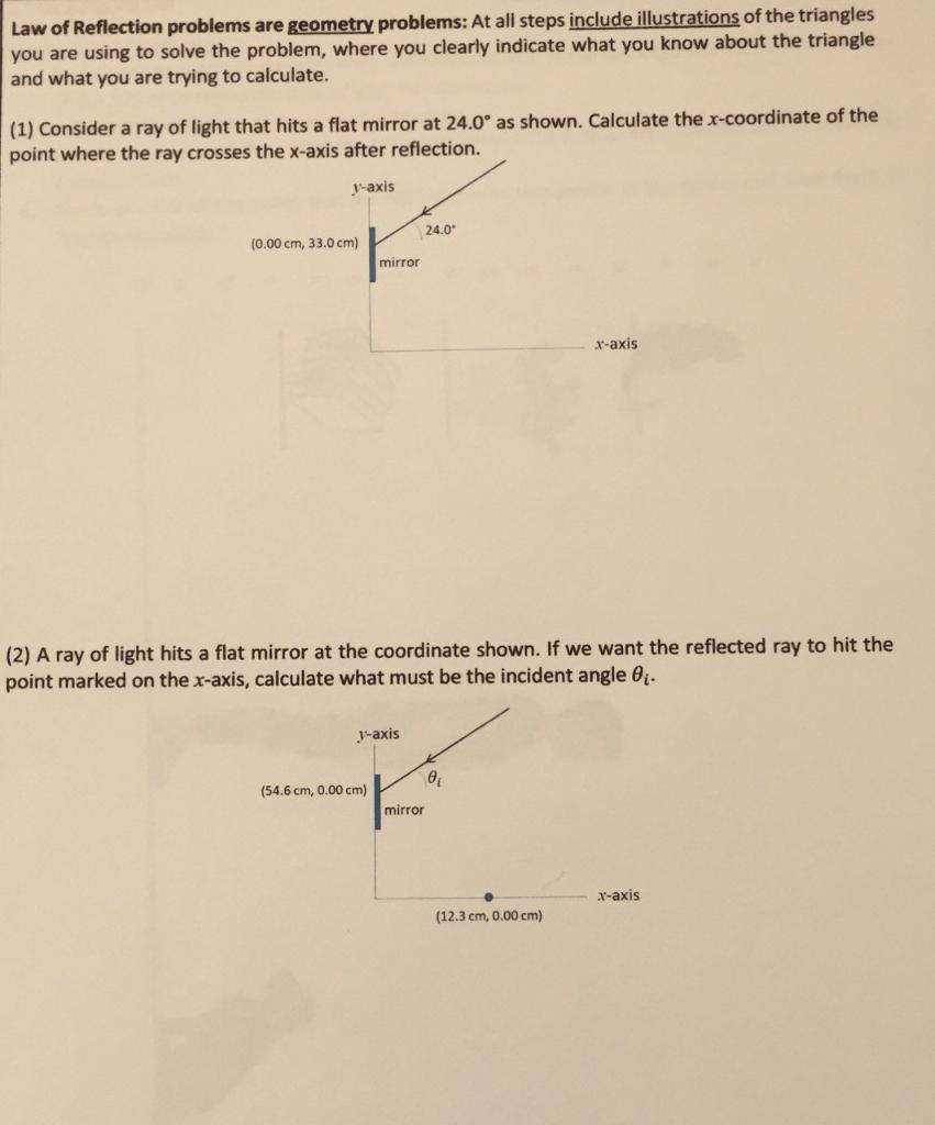 Solved Law Of Reflection Problems Are Geometry Problems: At | Chegg.com