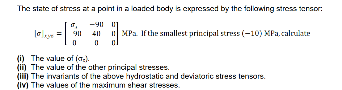 Solved The state of stress at a point in a loaded body is | Chegg.com