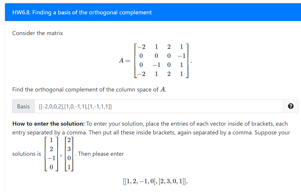 Solved HW6.8. Finding a basis of the orthogonal complement