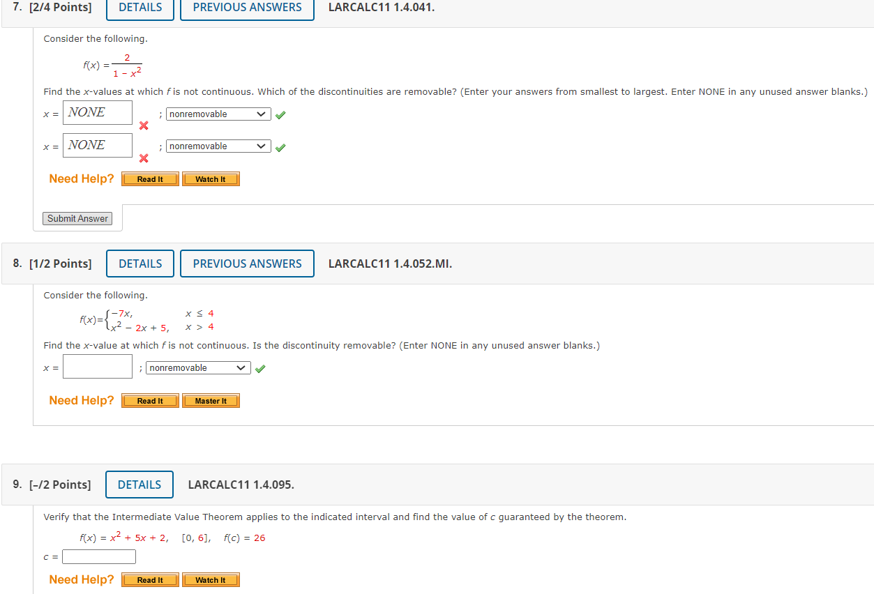 Solved 7. [2/4 Points] DETAILS PREVIOUS ANSWERS LARCALC11 | Chegg.com