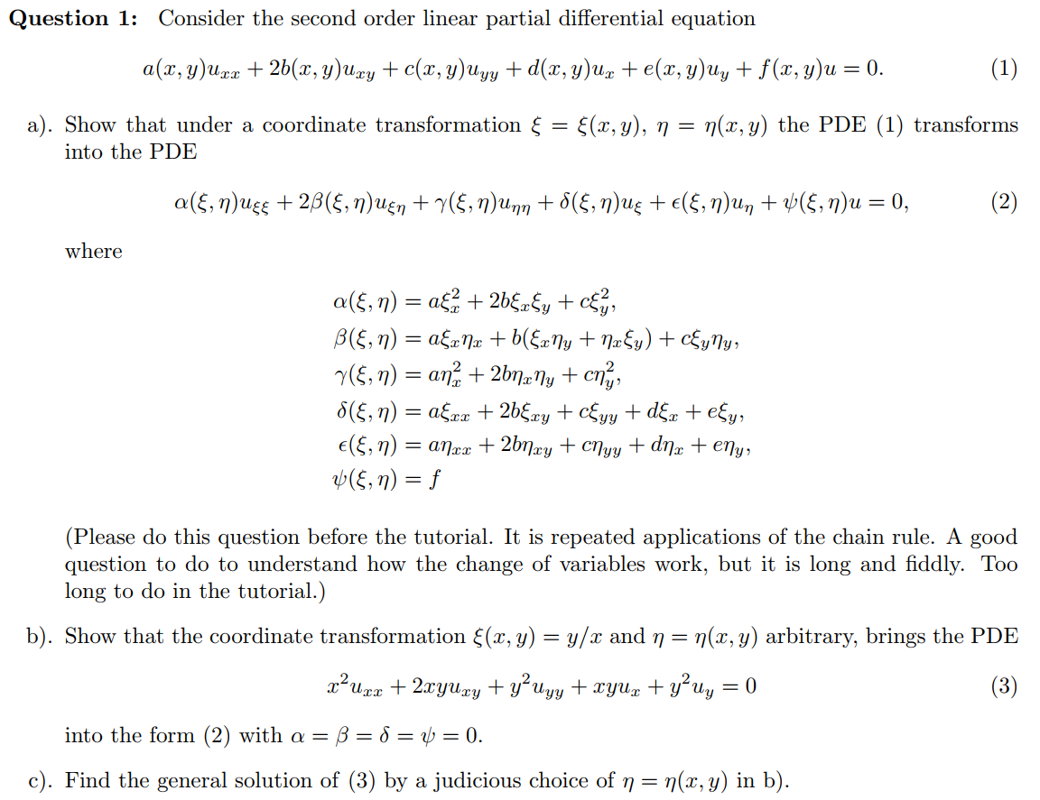 Solved Question 1 Consider The Second Order Linear Parti Chegg Com