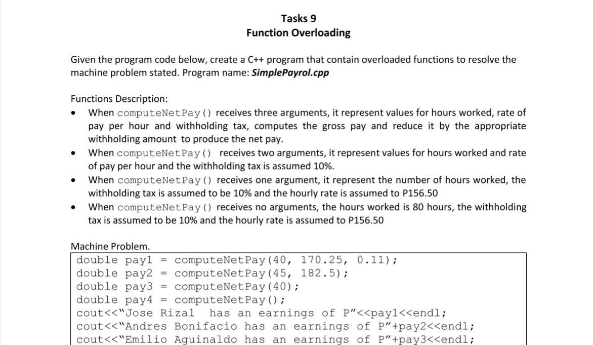 Solved Tasks 9 Function Overloading Given The Program Code | Chegg.com