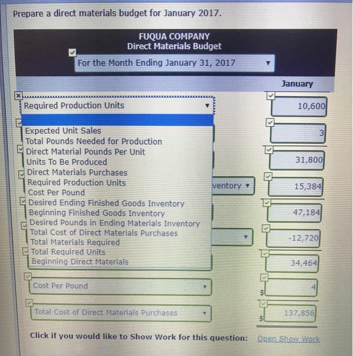 Solved Prepare a direct materials budget for January 2017. | Chegg.com