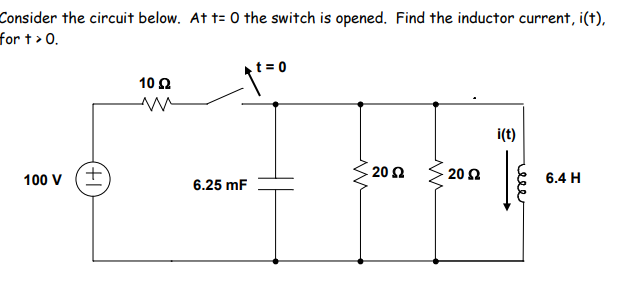 Solved Consider the circuit below. At t=0 the switch is | Chegg.com