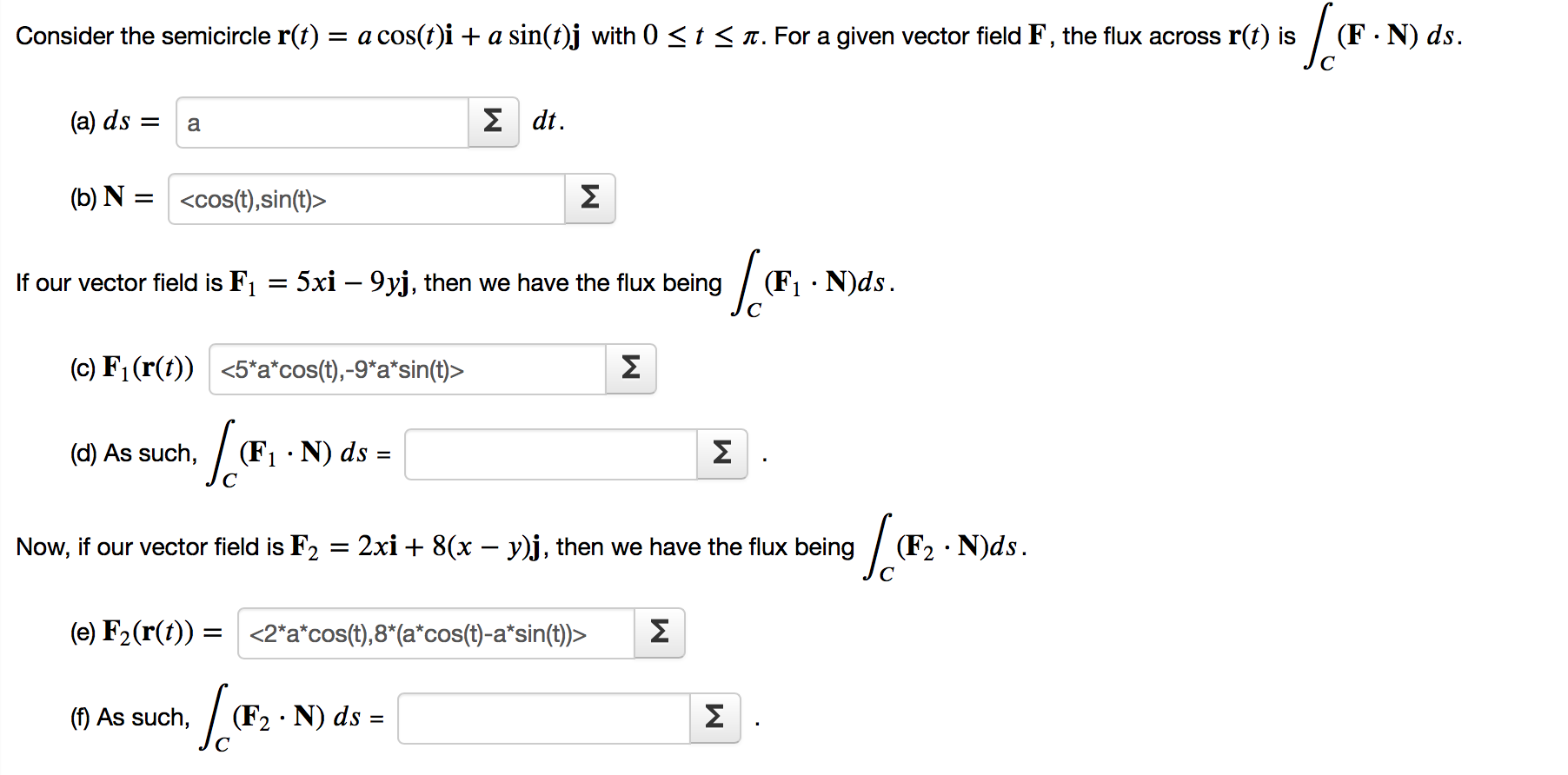 Solved Consider The Semicircle R T A Cos T I A Sin T Chegg Com