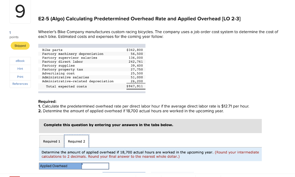 Solved 9 E2 5 Algo Calculating Predetermined Overhead R Chegg Com