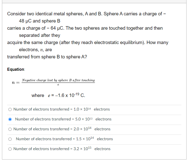 Solved Consider Two Identical Metal Spheres, A And B. Sphere | Chegg.com