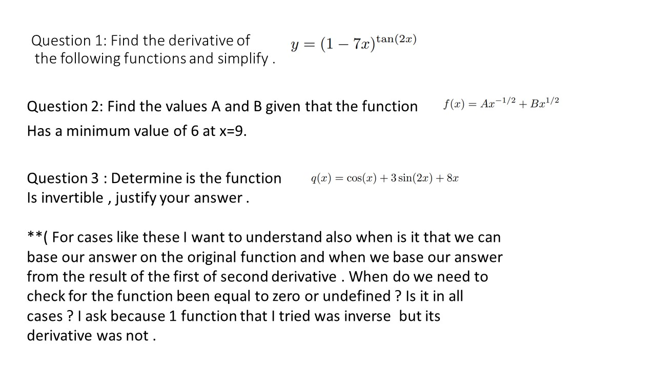 Question 1 Find The Derivative Of The Following Chegg Com