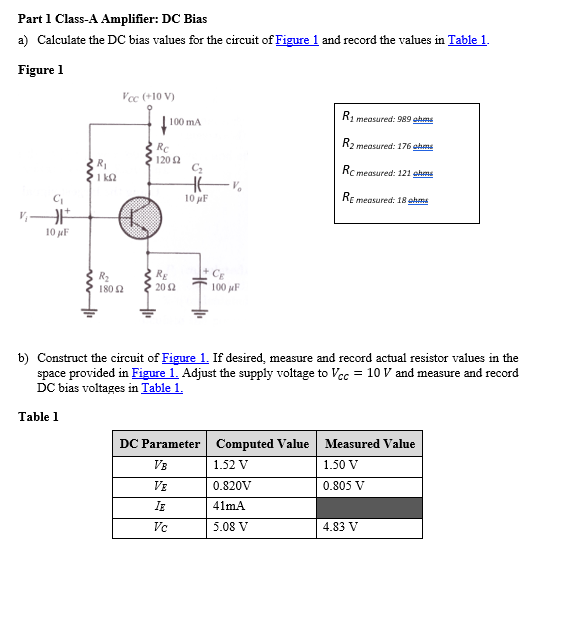 Part 1 Class-A Amplifier: DC Bias A) Calculate The DC | Chegg.com