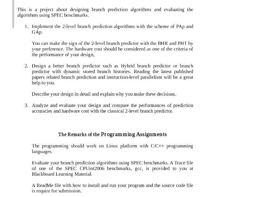 (Solved) : Project Designing Branch Prediction Algorithms Evaluating ...