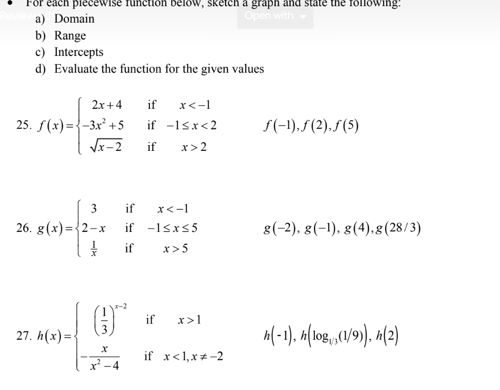 Solved A) Domain B) Range C) Intercepts D) Evaluate The | Chegg.com