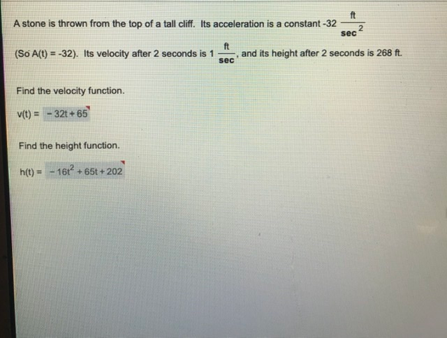 Solved ft A stone is thrown from the top of a tall cliff. | Chegg.com