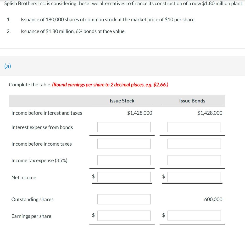 Solved Splish Brothers Inc. is considering these two | Chegg.com