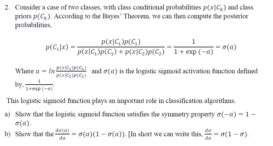 Solved 2. Consider a case of two classes, with class | Chegg.com