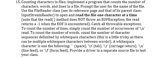 Solved 15. Counting characters in files: implement a program | Chegg.com