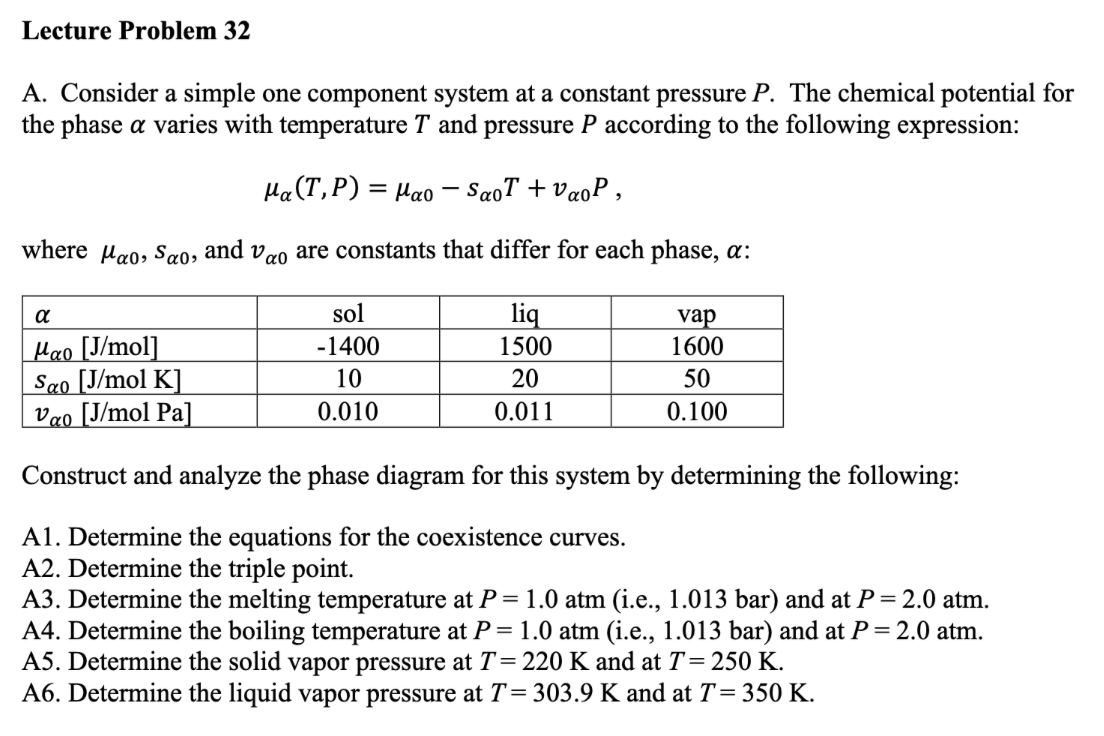 A. Consider A Simple One Component System At A | Chegg.com