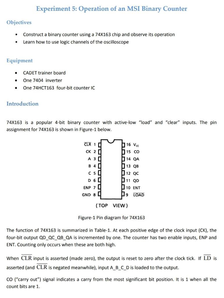Solved Experiment 5 Operation of an MSI Binary Counter
