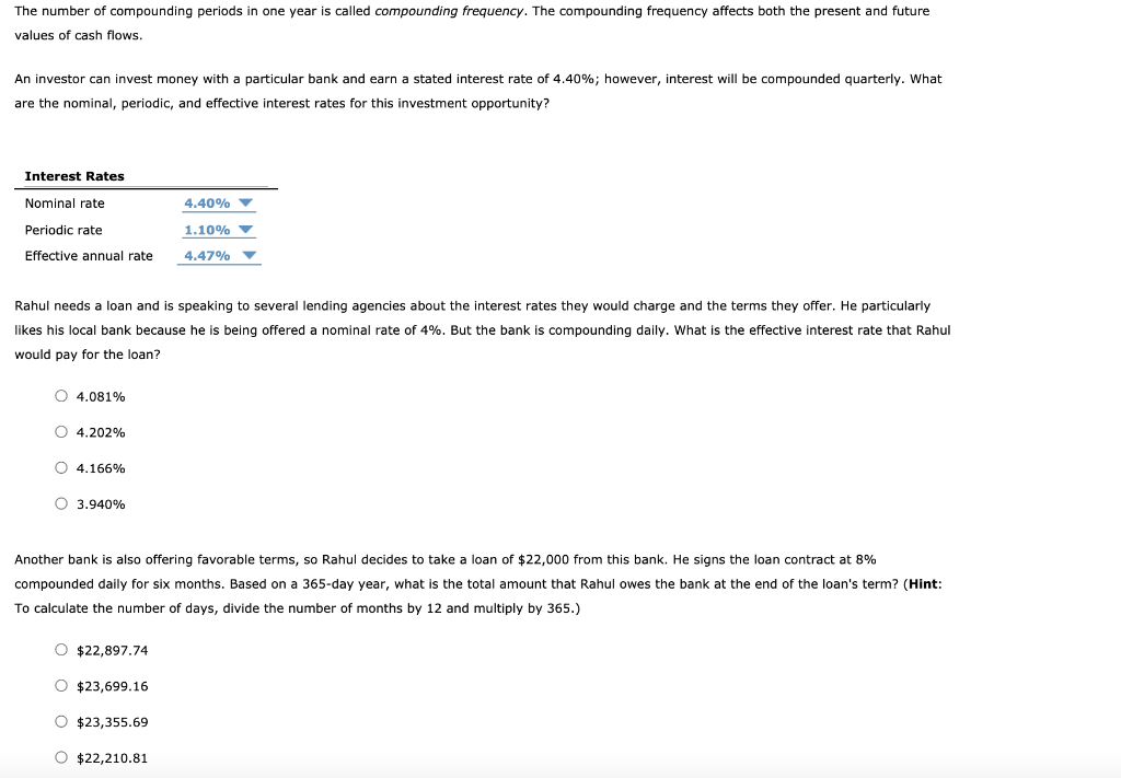 Solved The number of compounding periods in one year is | Chegg.com