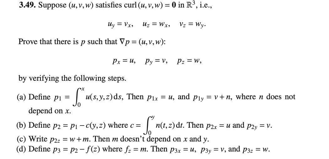 3 49 Suppose U V W Satisfies Curl U V W 0 In Chegg Com