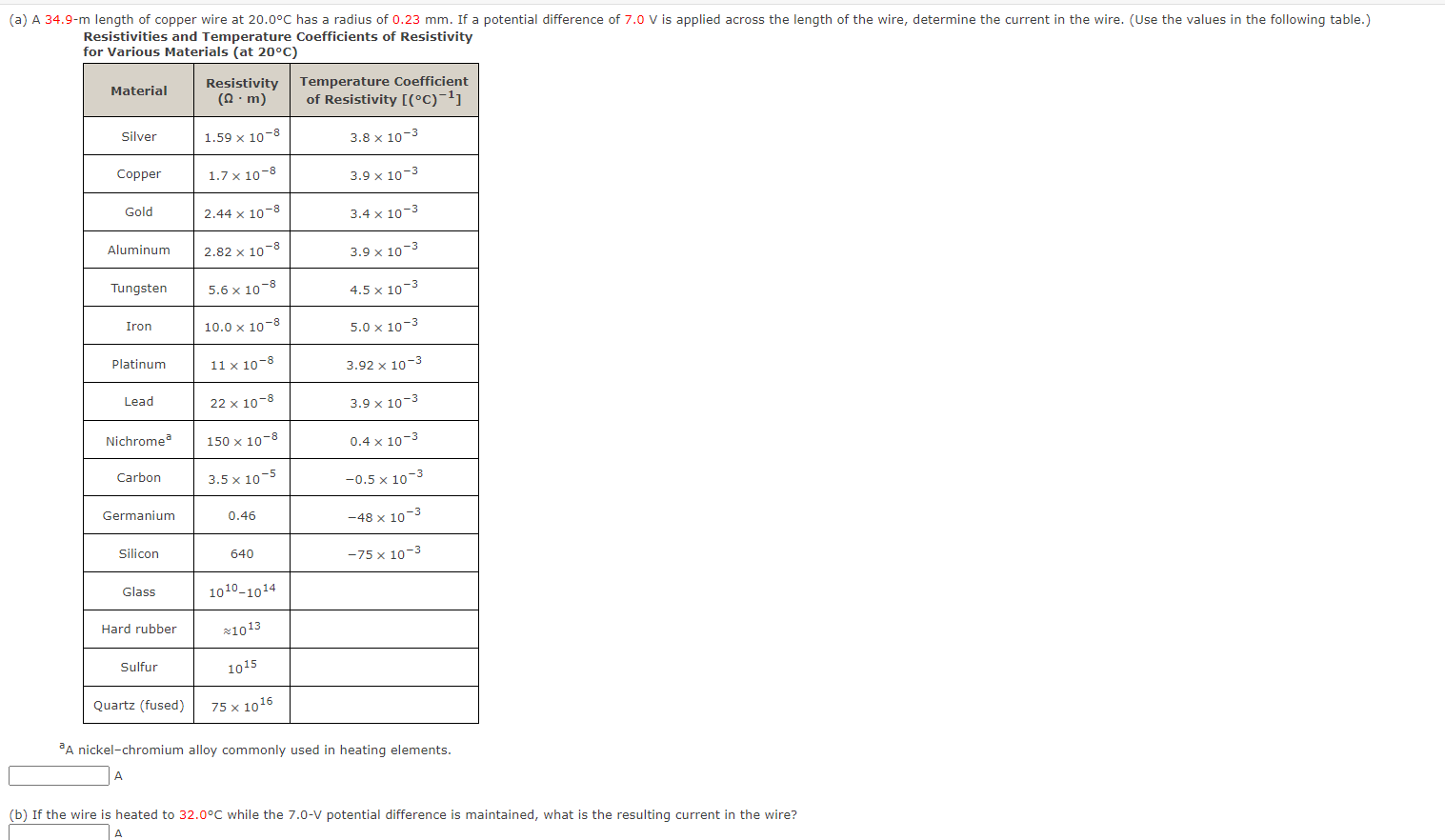 Solved Resistivities and Temperature Coefficients of | Chegg.com