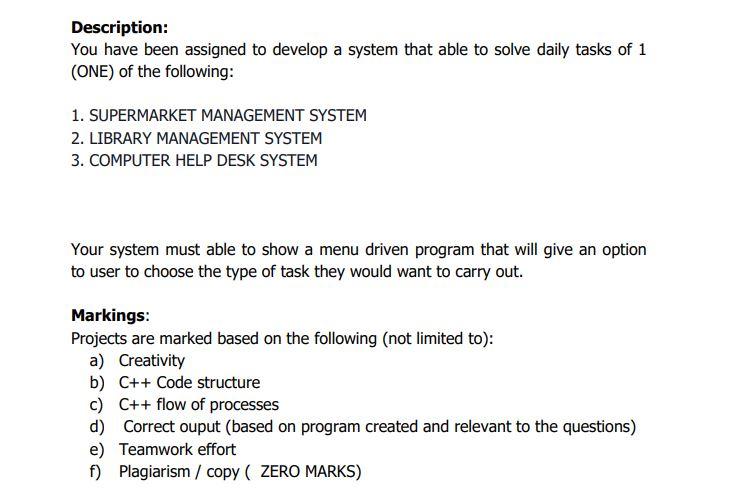 Solved Description: You have been assigned to develop a | Chegg.com